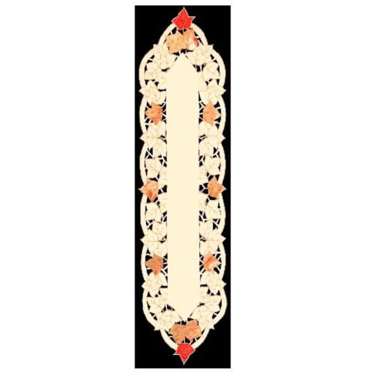 54&#x22; Beige &#x26; Red Autumn Elegance Embroidered Fall Leaf Table Runner